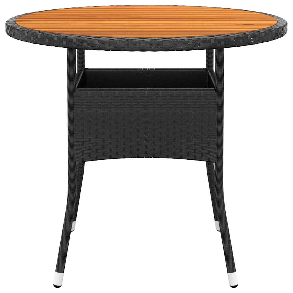 vidaXL Stolik ogrodowy, Ø80x75 cm, drewno akacjowe i rattan PE, czarny