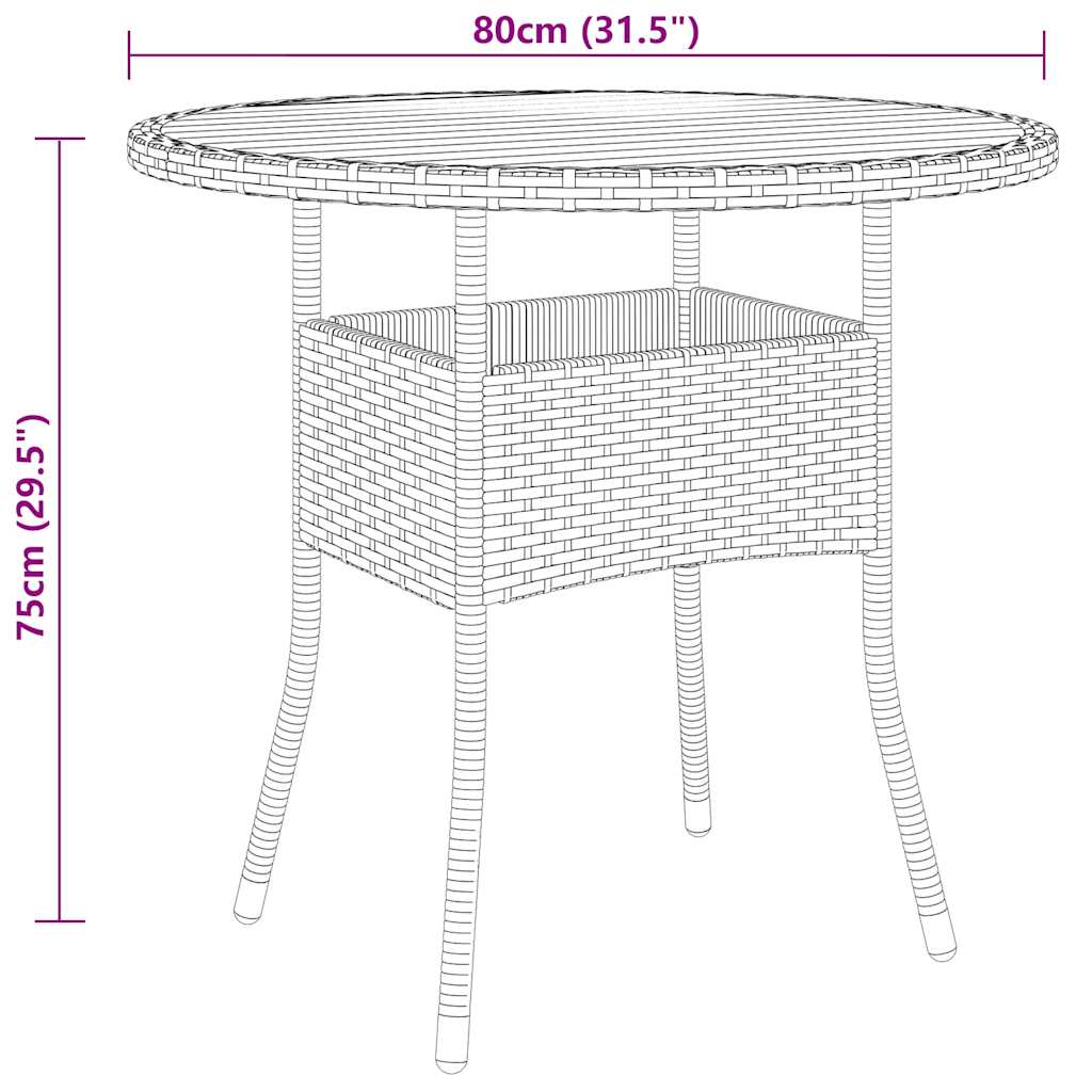 vidaXL Stolik ogrodowy, Ø80x75 cm, drewno akacjowe i rattan PE, czarny