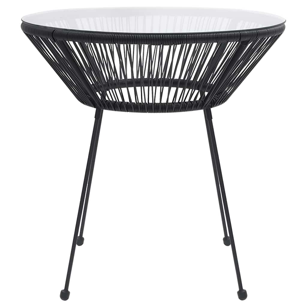 vidaXL Stolik ogrodowy, czarny, Ø70x74 cm, rattan i szkło