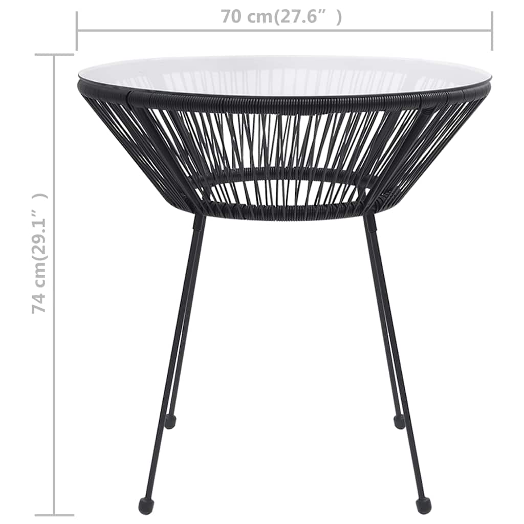 vidaXL Stolik ogrodowy, czarny, Ø70x74 cm, rattan i szkło
