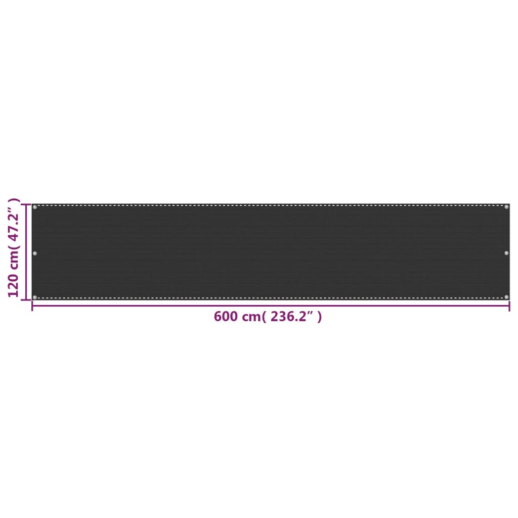 vidaXL Parawan balkonowy, antracytowy, 120x600 cm, HDPE