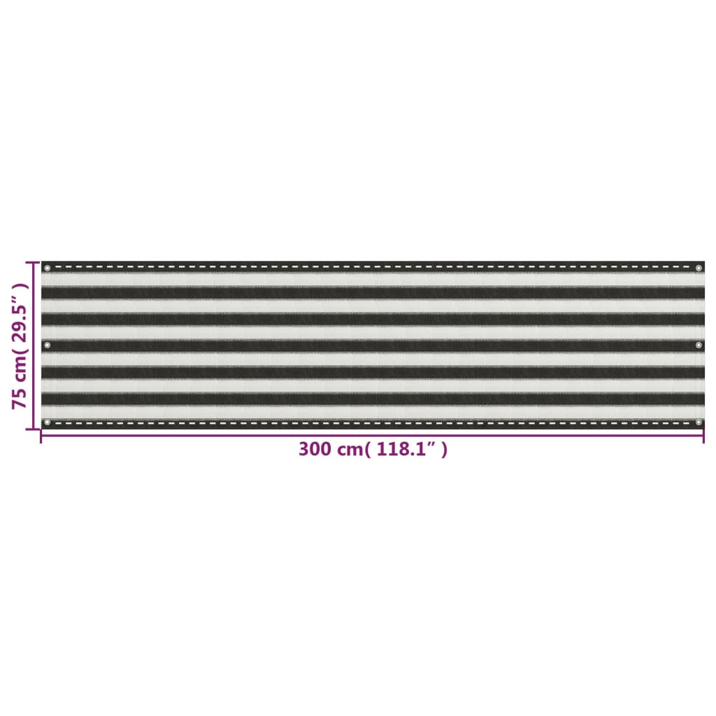 vidaXL Parawan balkonowy z HDPE, 75x300 cm, antracytowo-biały