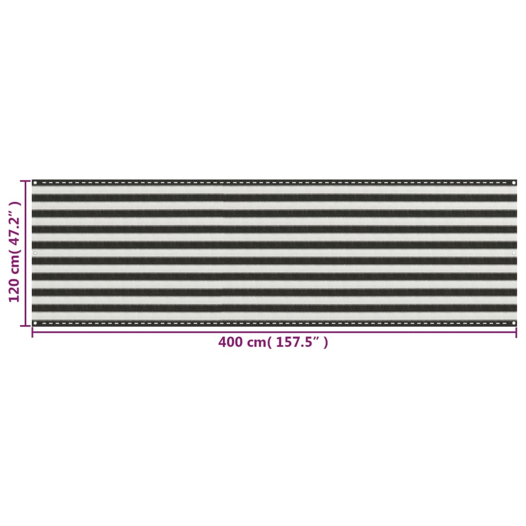 vidaXL Parawan balkonowy z HDPE, 120x400 cm, antracytowo-biały