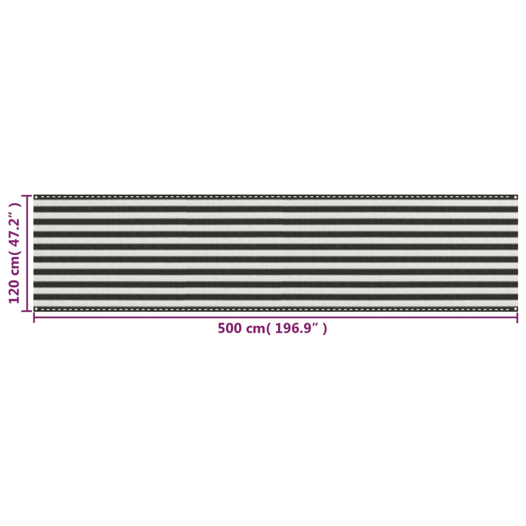 vidaXL Parawan balkonowy z HDPE, 120x500 cm, antracytowo-biały