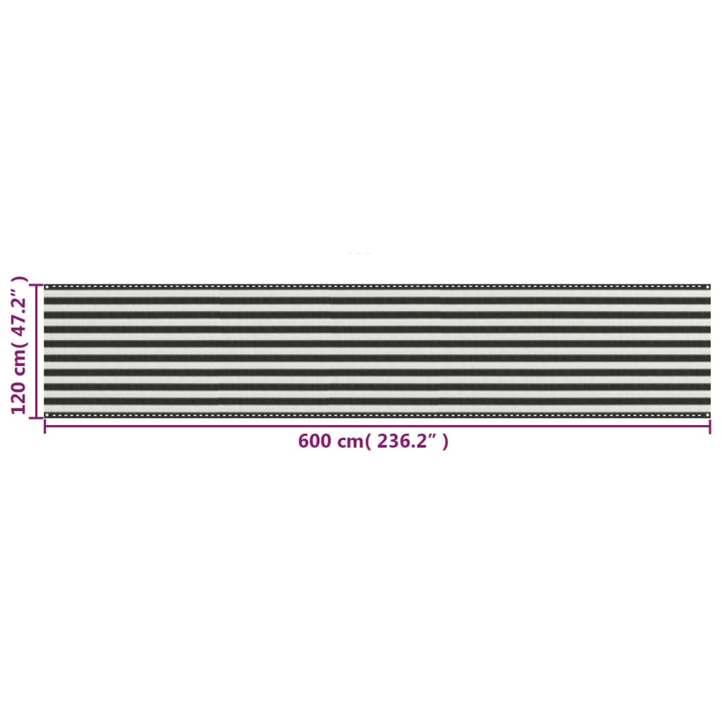 vidaXL Parawan balkonowy z HDPE, 120x600 cm, antracytowo-biały