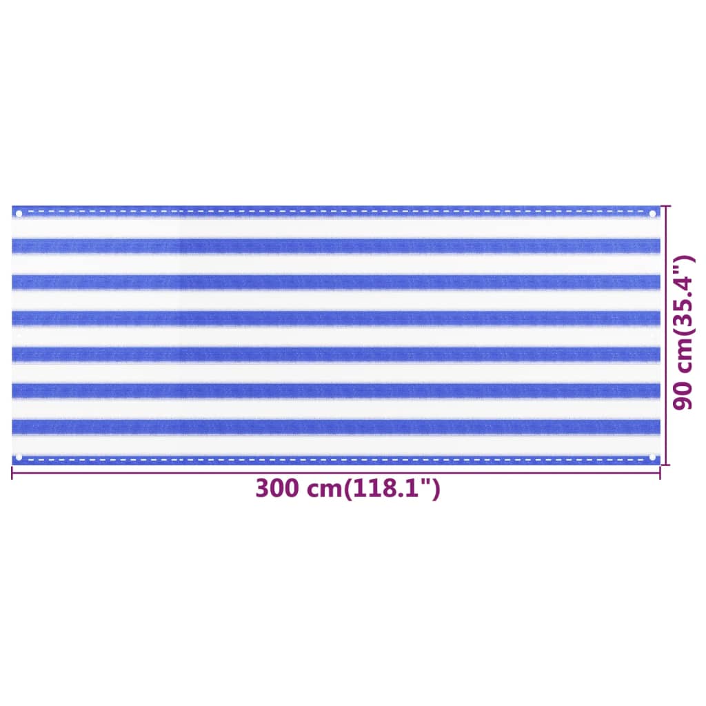 vidaXL Parawan balkonowy, niebiesko-biały, 90x300 cm, HDPE