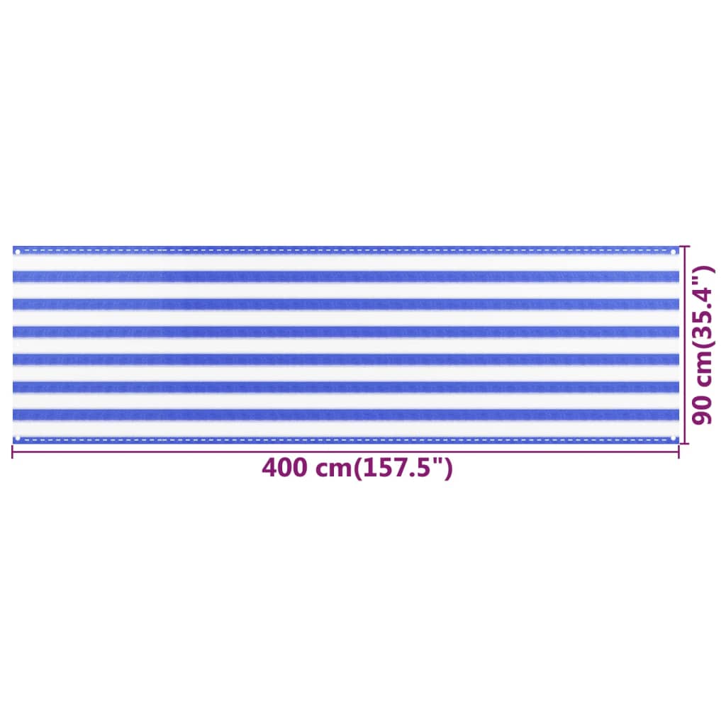vidaXL Parawan balkonowy, niebiesko-biały, 90x400 cm, HDPE