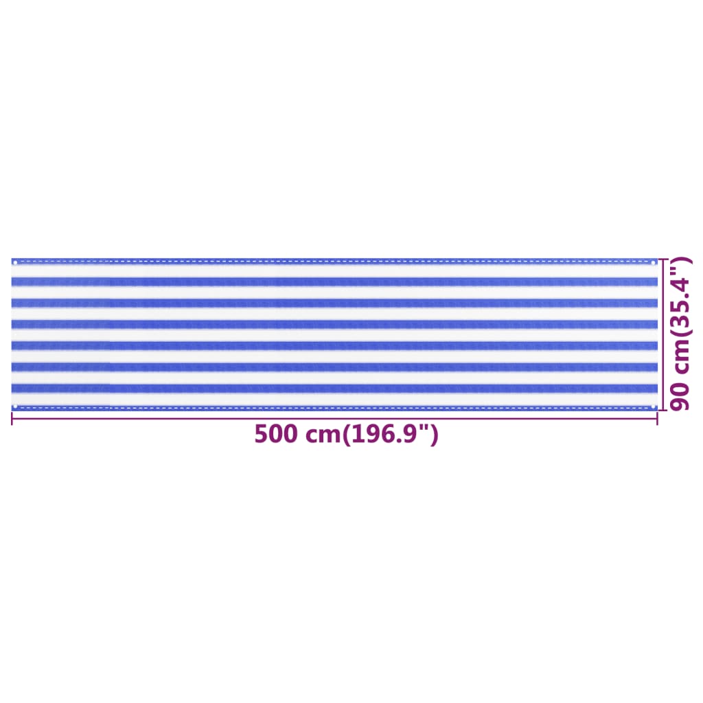 vidaXL Parawan balkonowy, niebiesko-biały, 90x500 cm, HDPE