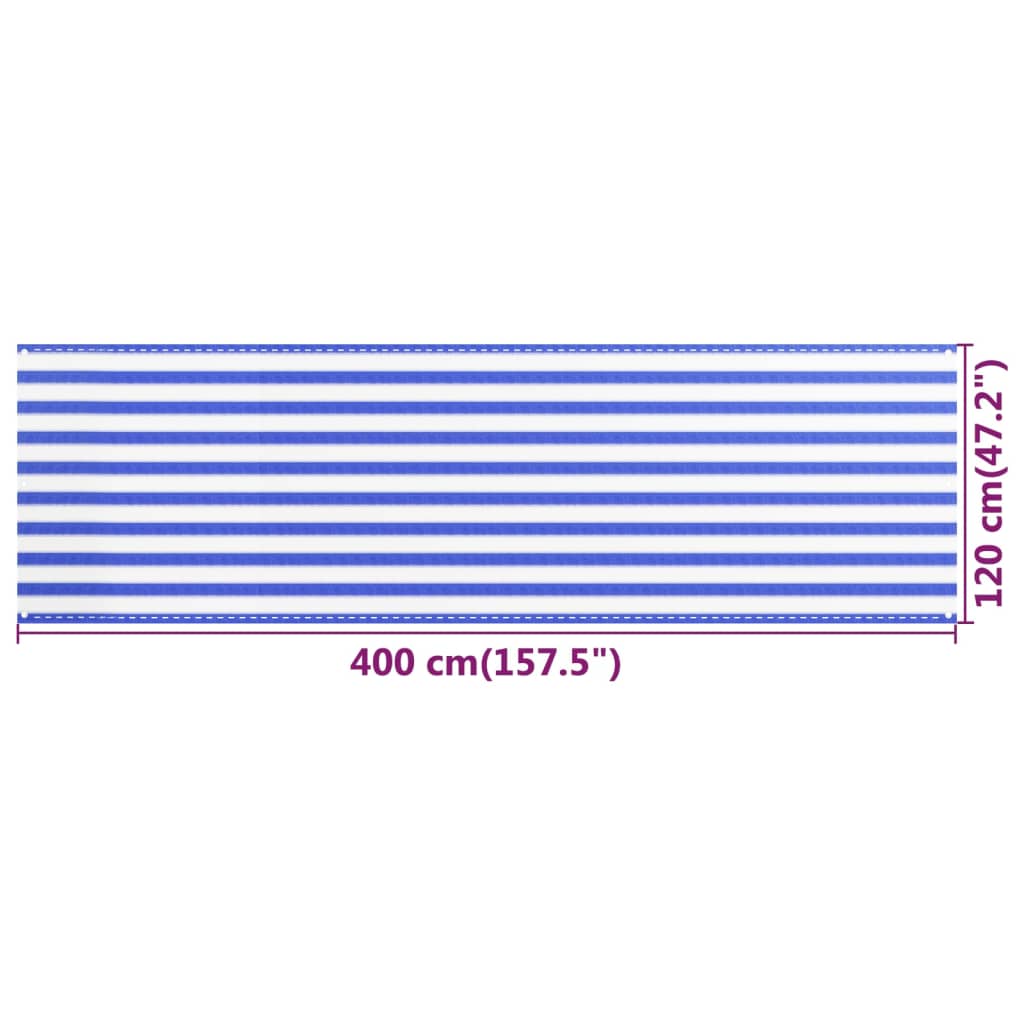vidaXL Parawan balkonowy, niebiesko-biały, 120x400 cm, HDPE