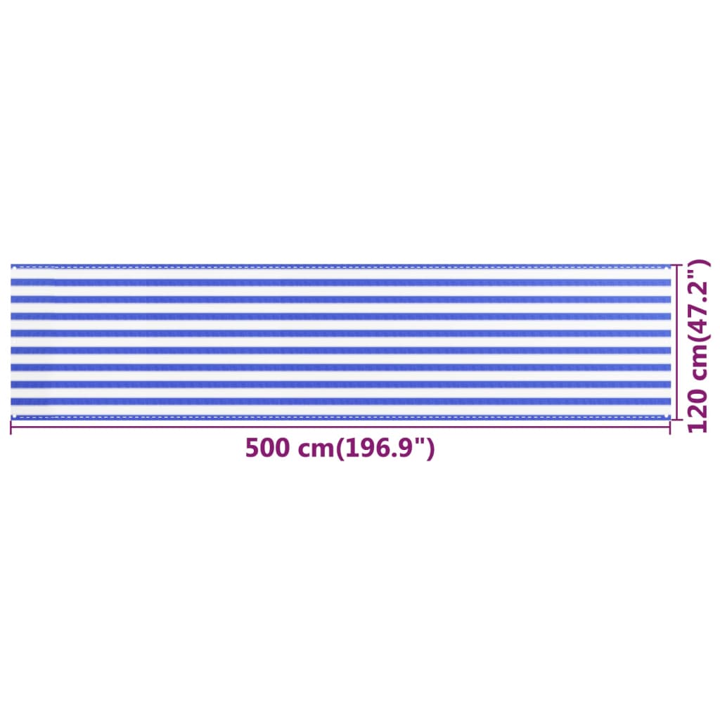 vidaXL Parawan balkonowy, niebiesko-biały, 120x500 cm, HDPE