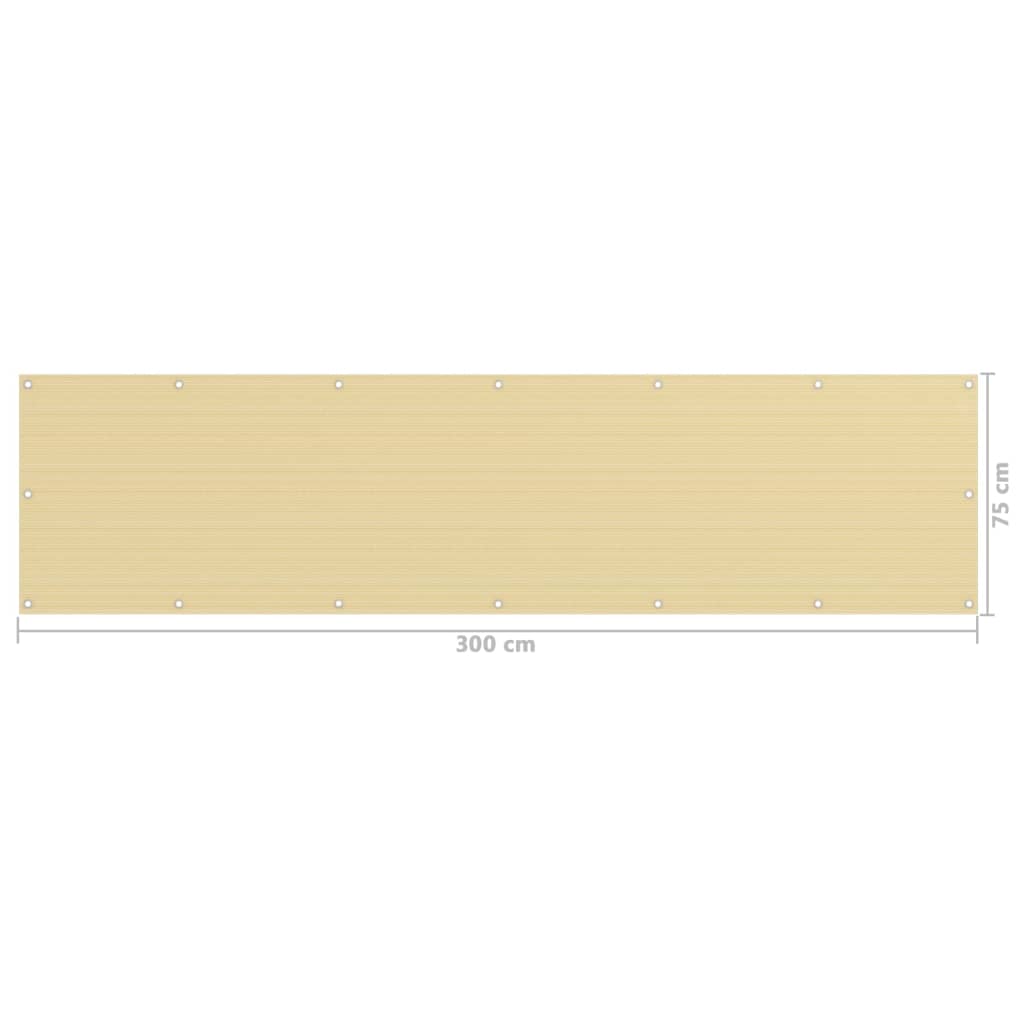 vidaXL Parawan balkonowy, beżowy, 75 x 300 cm, HDPE