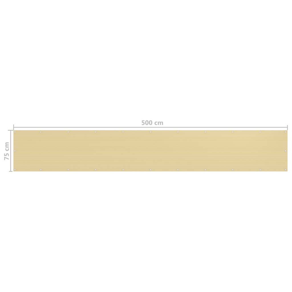 vidaXL Parawan balkonowy, beżowy, 75x500 cm, HDPE