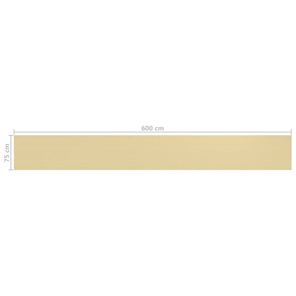 vidaXL Parawan balkonowy, beżowy, 75x600 cm, HDPE