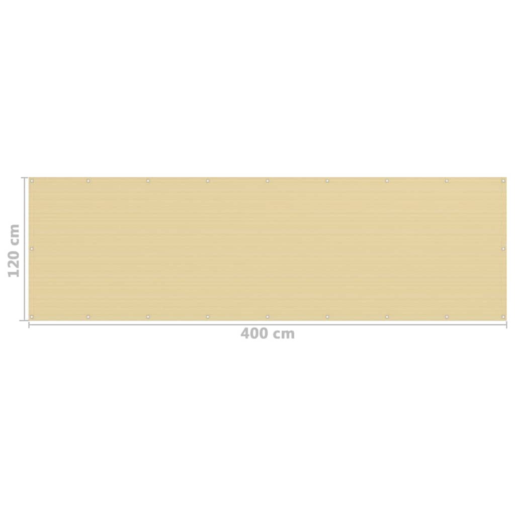vidaXL Parawan balkonowy, beżowy, 120x400 cm, HDPE