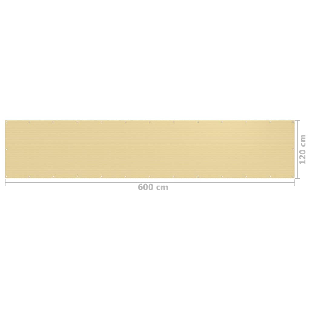vidaXL Parawan balkonowy, beżowy, 120x600 cm, HDPE