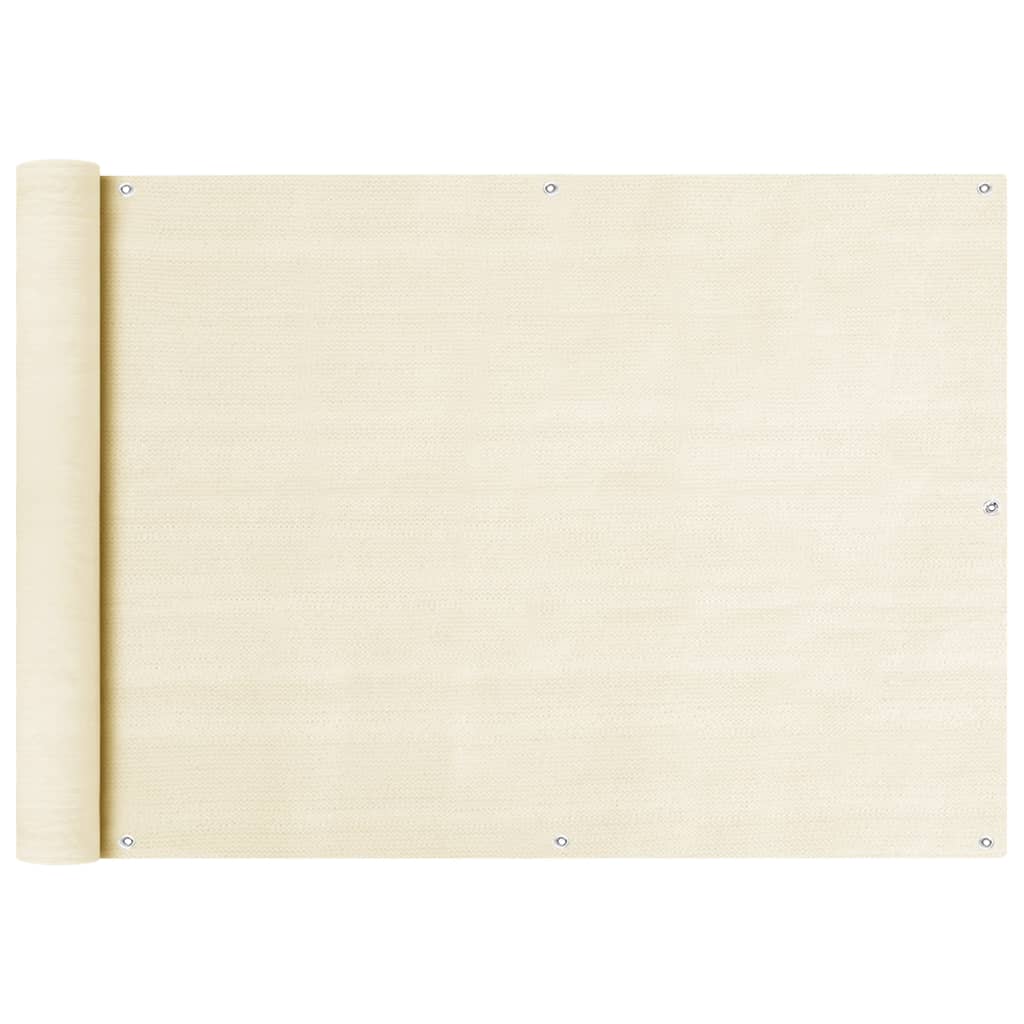 vidaXL Parawan balkonowy, kremowy, 75x600 cm, HDPE