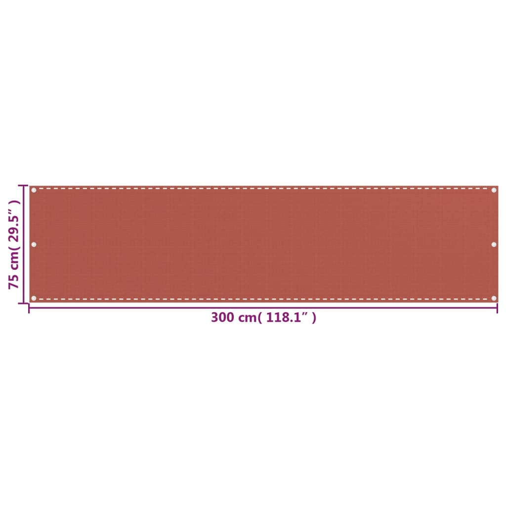 vidaXL Parawan balkonowy, kolor terakota, 75x300 cm, HDPE