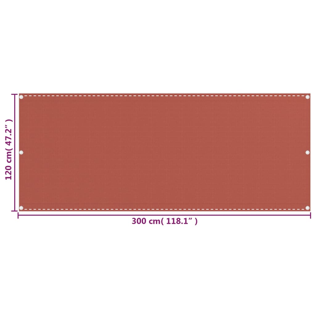 vidaXL Parawan balkonowy, terakota, 120x300 cm, HDPE