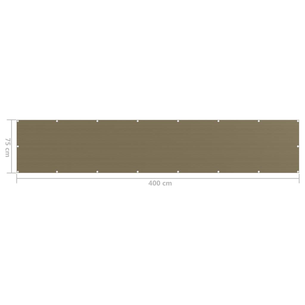 vidaXL Parawan balkonowy, kolor taupe, 75x400 cm, HDPE