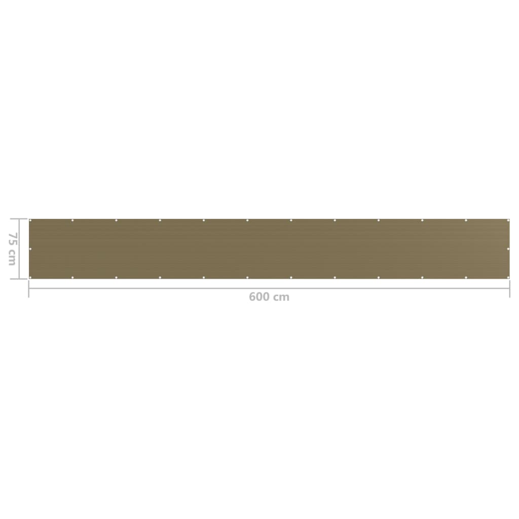 vidaXL Parawan balkonowy, kolor taupe, 75x600 cm, HDPE