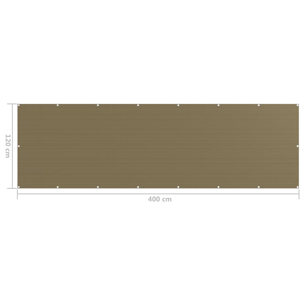 vidaXL Parawan balkonowy, kolor taupe, 120x400 cm, HDPE