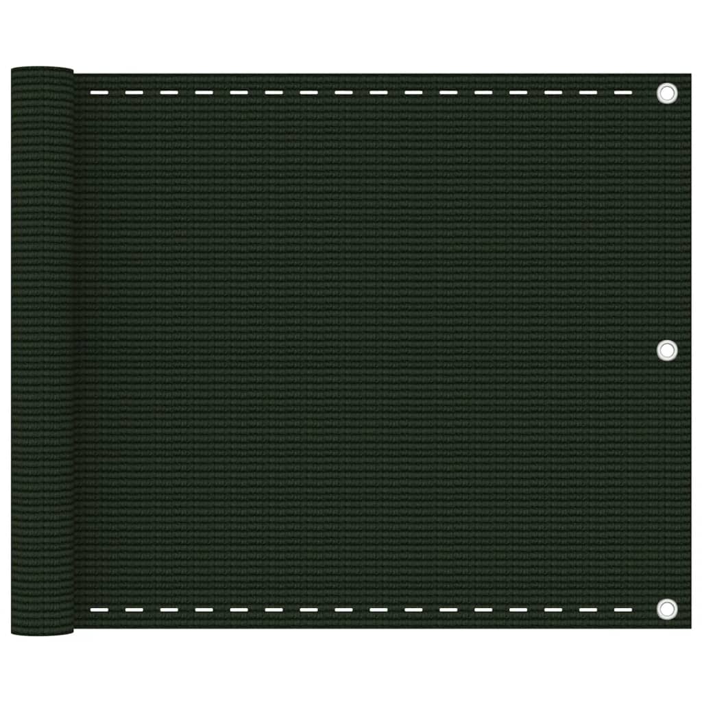 vidaXL Parawan balkonowy, ciemnozielony, 75x300 cm, HDPE