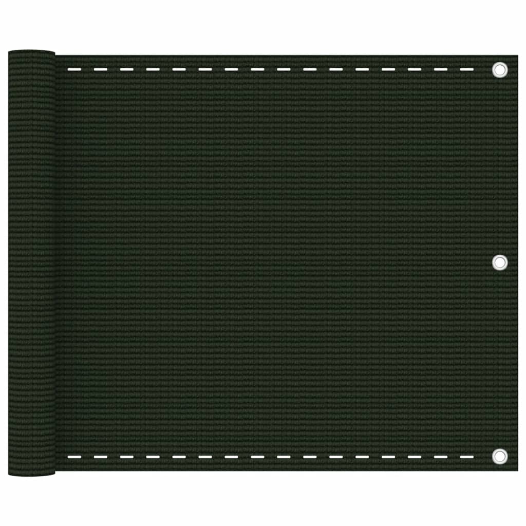vidaXL Parawan balkonowy, ciemnozielony, 75x500 cm, HDPE