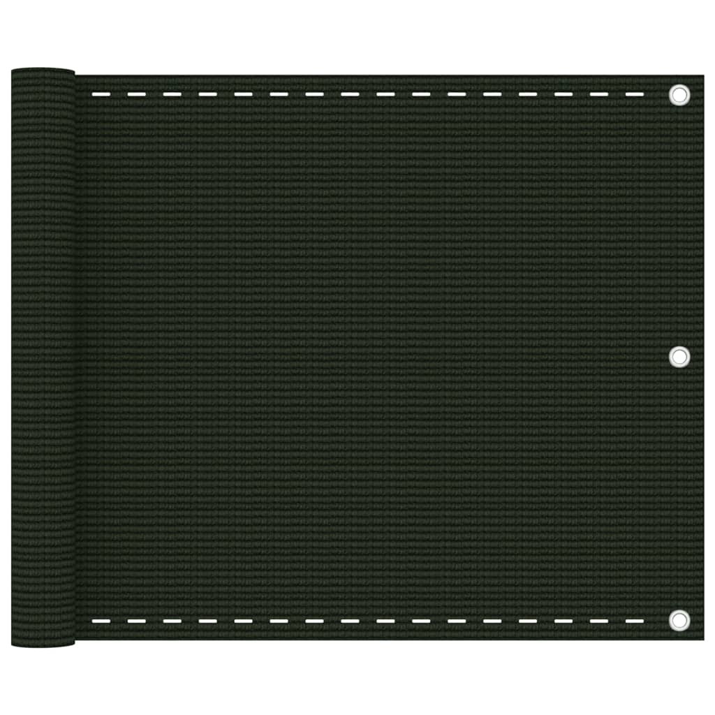 vidaXL Parawan balkonowy, ciemnozielony, 75x600 cm, HDPE