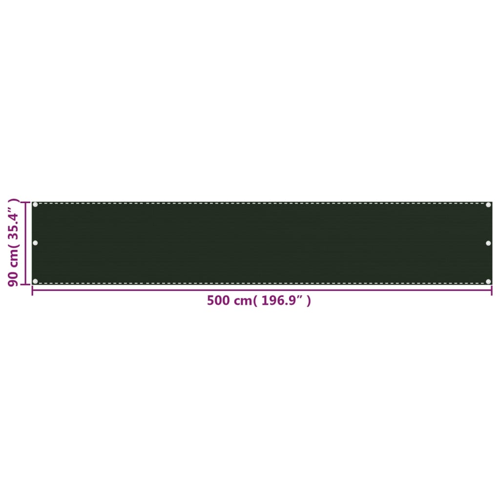 vidaXL Parawan balkonowy, ciemnozielony, 90x500 cm, HDPE