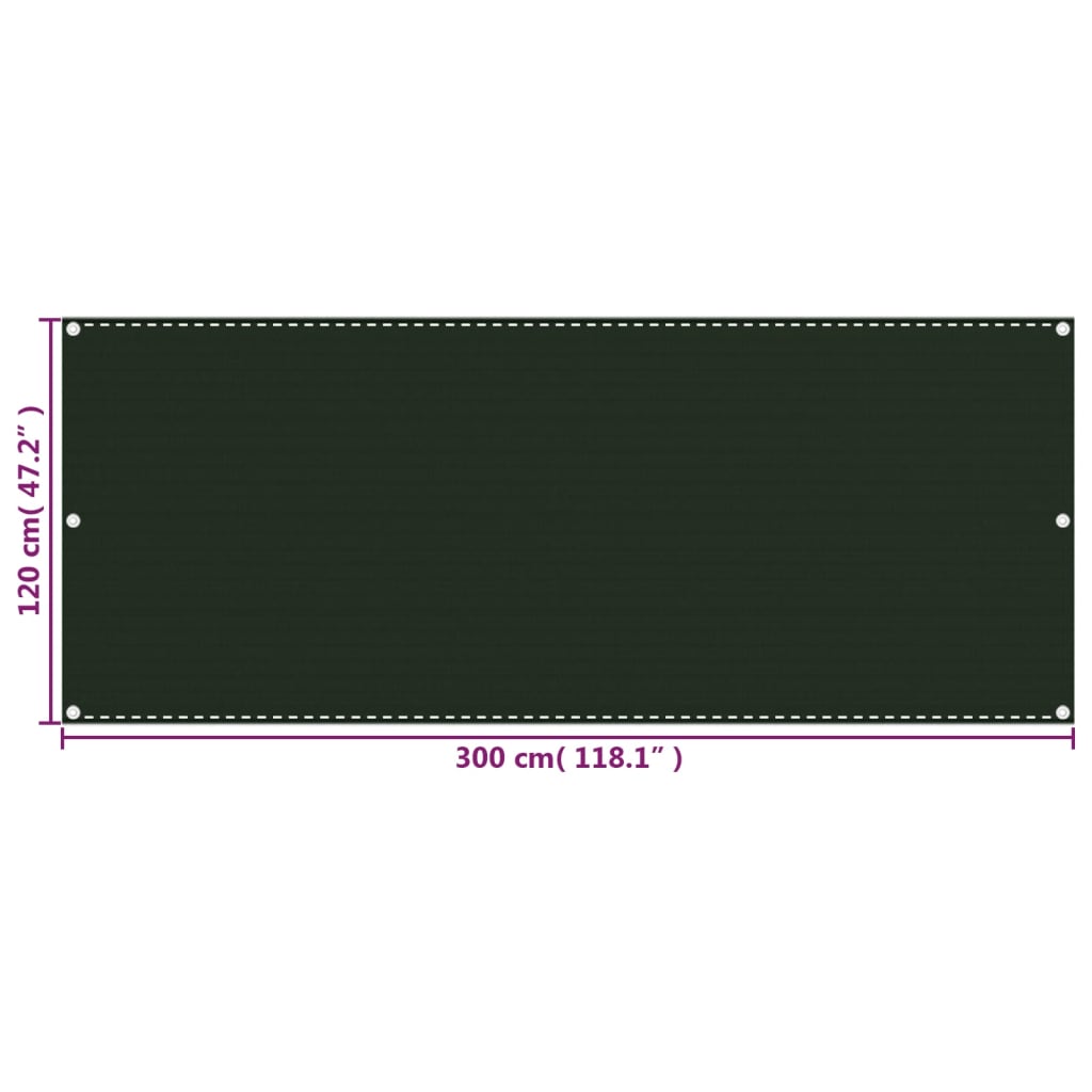 vidaXL Parawan balkonowy, ciemnozielony, 120x300 cm, HDPE