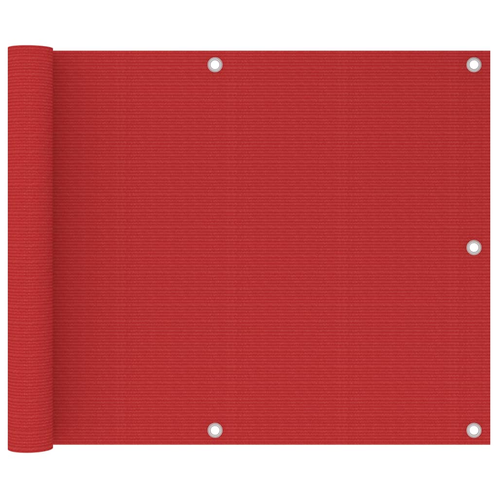 vidaXL Parawan balkonowy, czerwony, 75x500 cm, HDPE