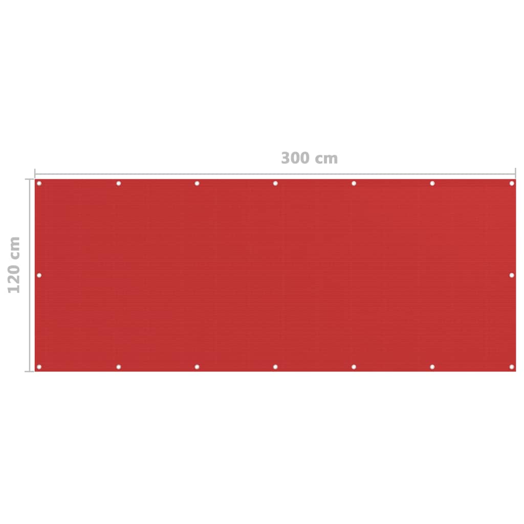 vidaXL Parawan balkonowy, czerwony, 120x300 cm, HDPE