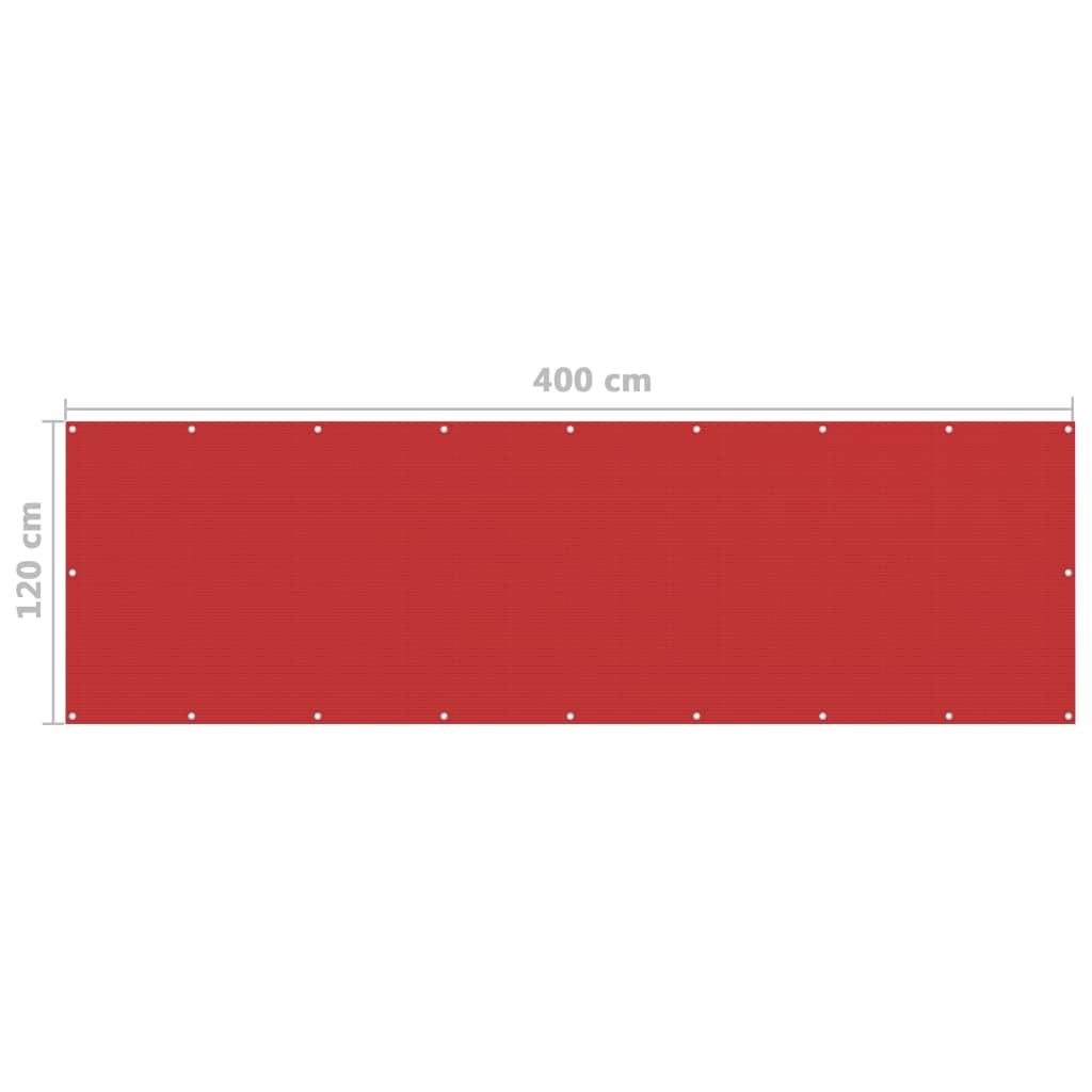 vidaXL Parawan balkonowy, czerwony, 120x400 cm, HDPE