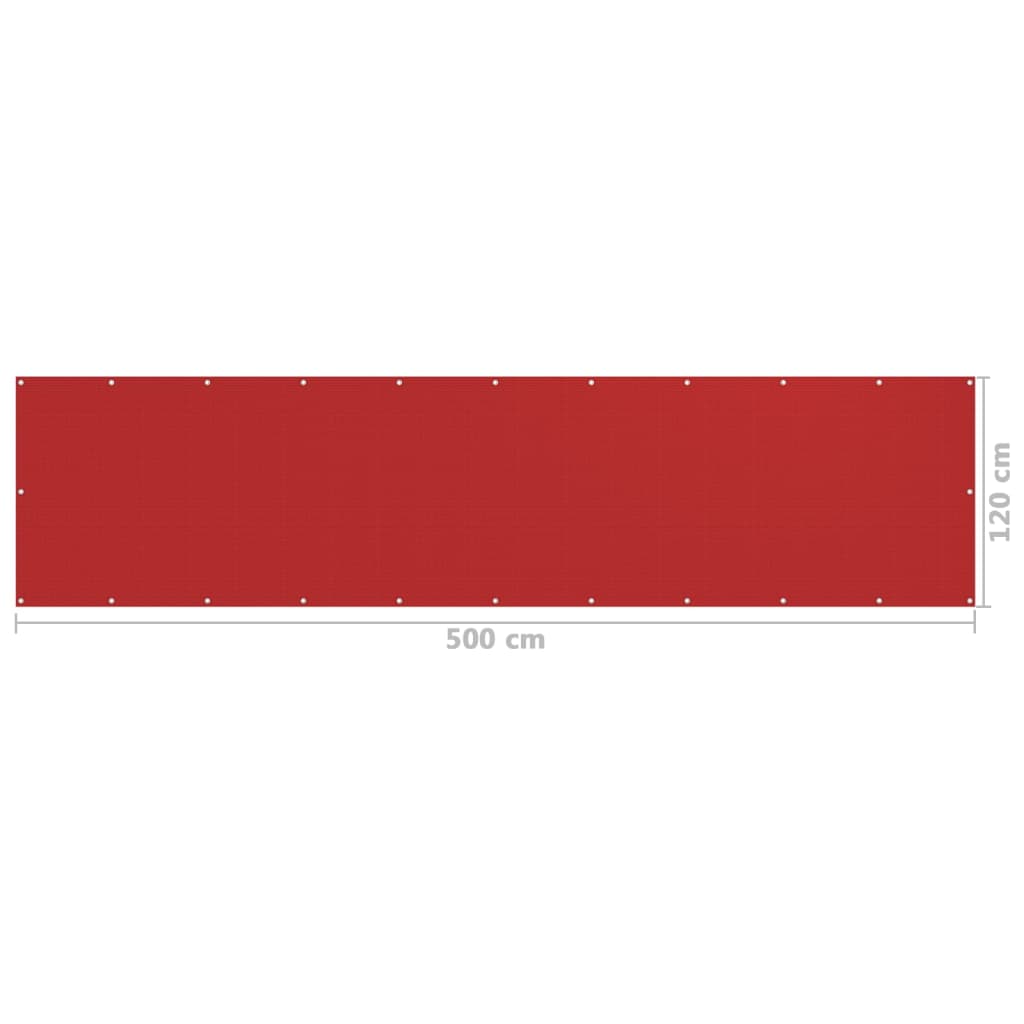 vidaXL Parawan balkonowy, czerwony, 120x500 cm, HDPE