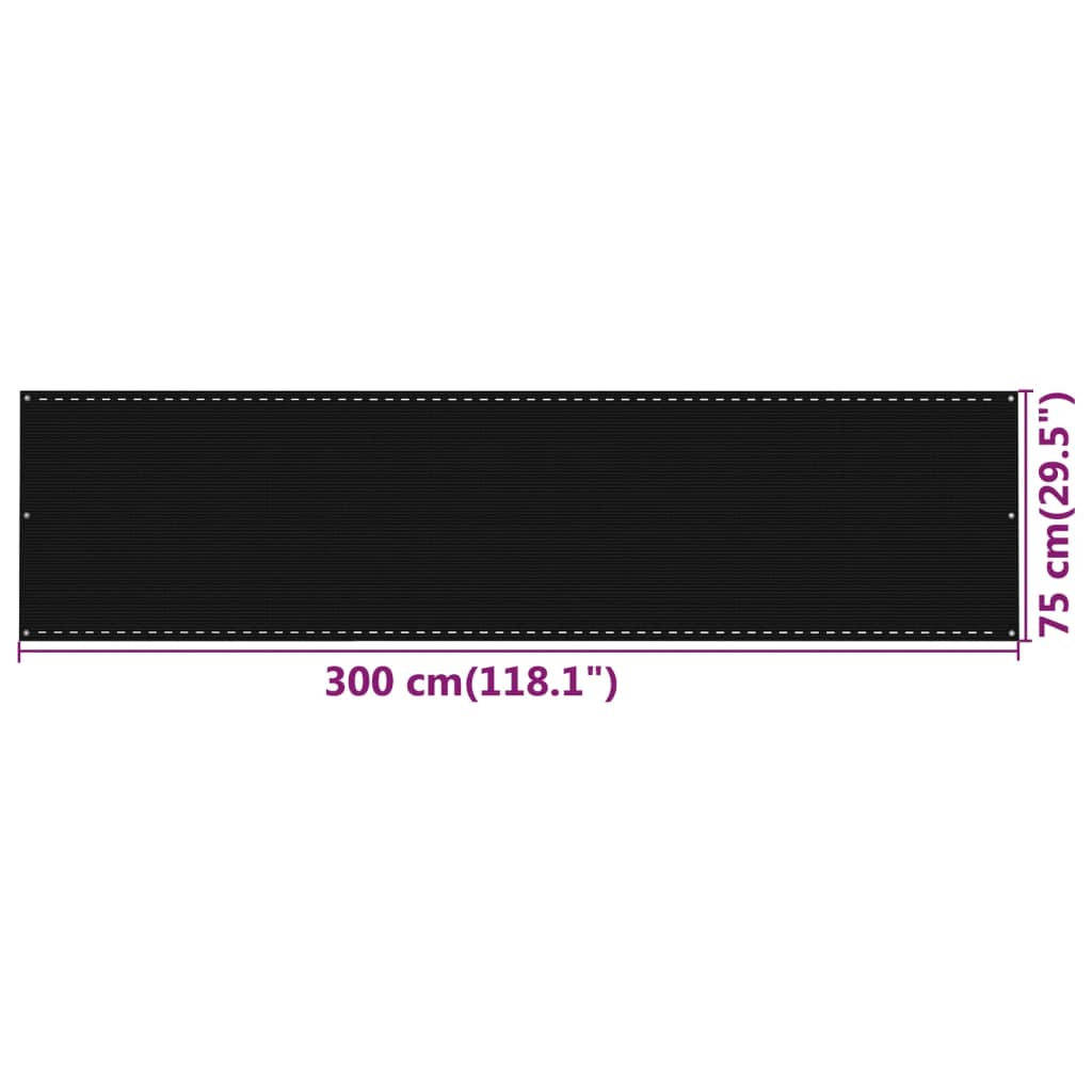 vidaXL Parawan balkonowy, czarny, 75x300 cm, HDPE