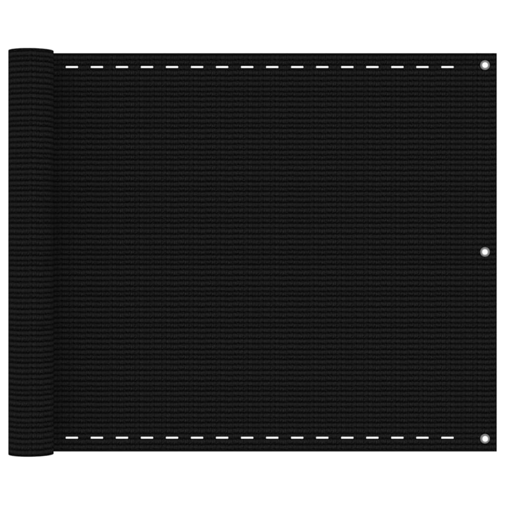 vidaXL Parawan balkonowy, czarny, 75x400 cm, HDPE