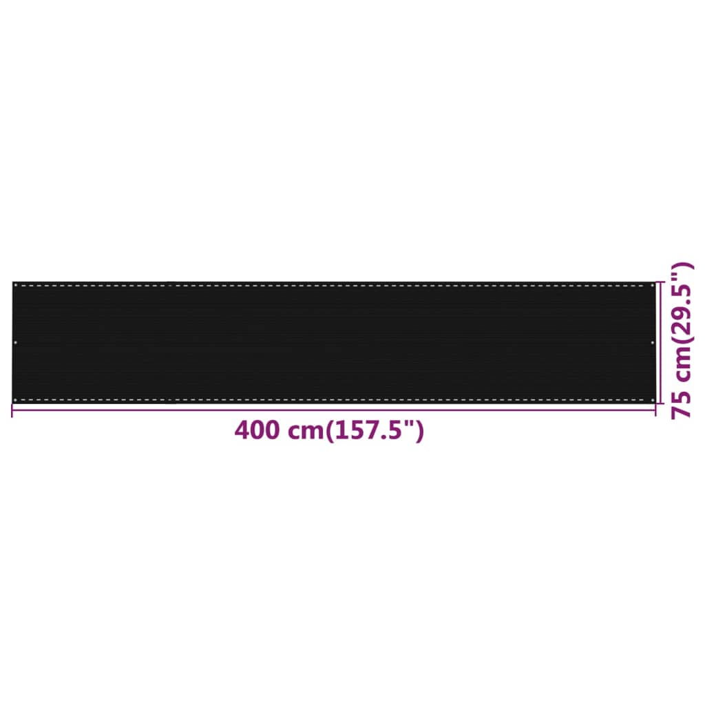 vidaXL Parawan balkonowy, czarny, 75x400 cm, HDPE
