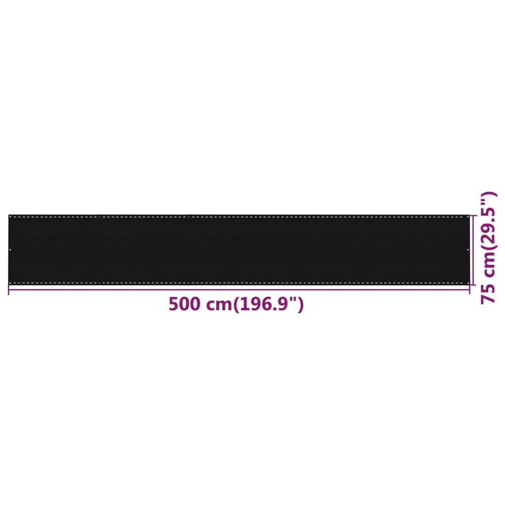 vidaXL Parawan balkonowy, czarny, 75x500 cm, HDPE