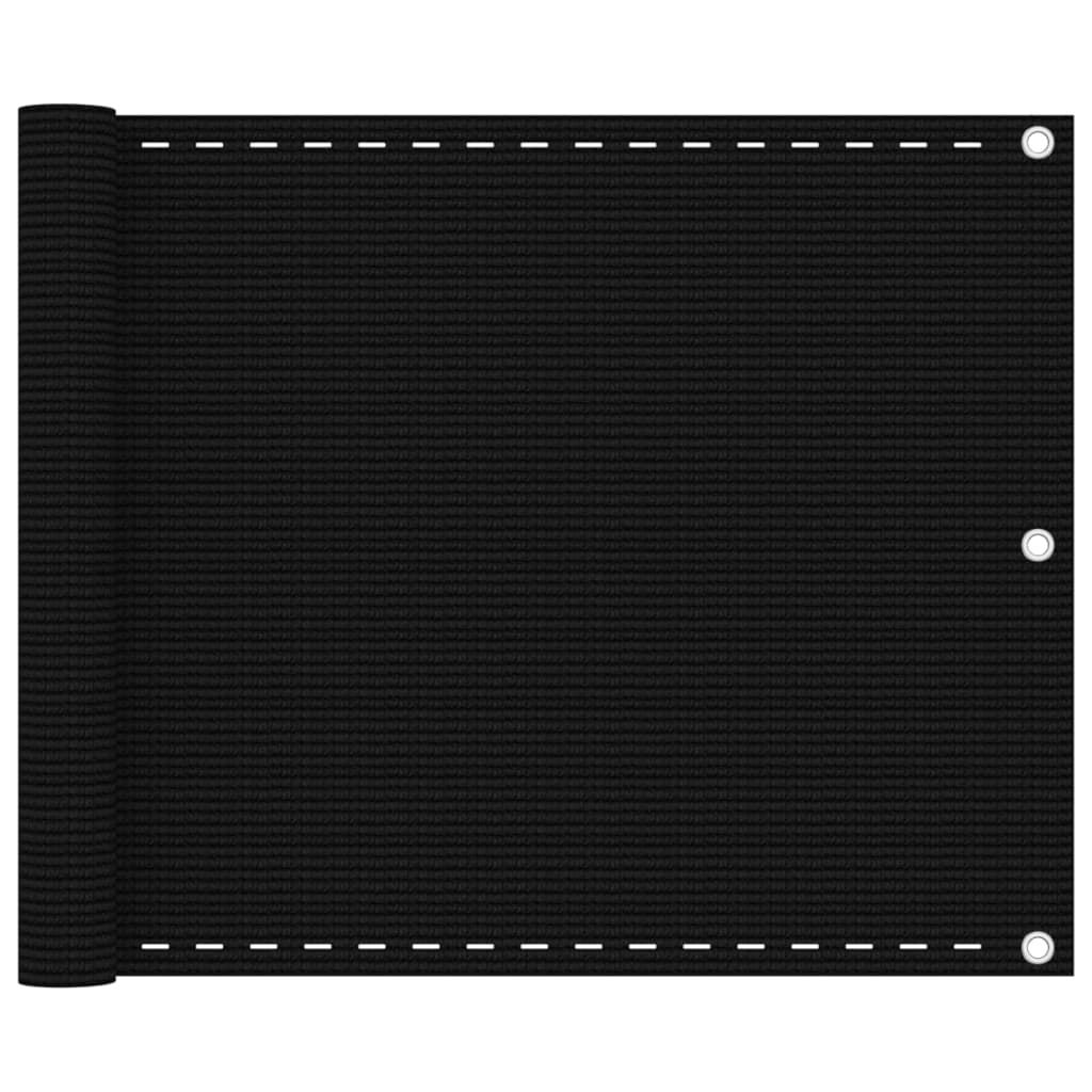 vidaXL Parawan balkonowy, czarny, 75x600 cm, HDPE