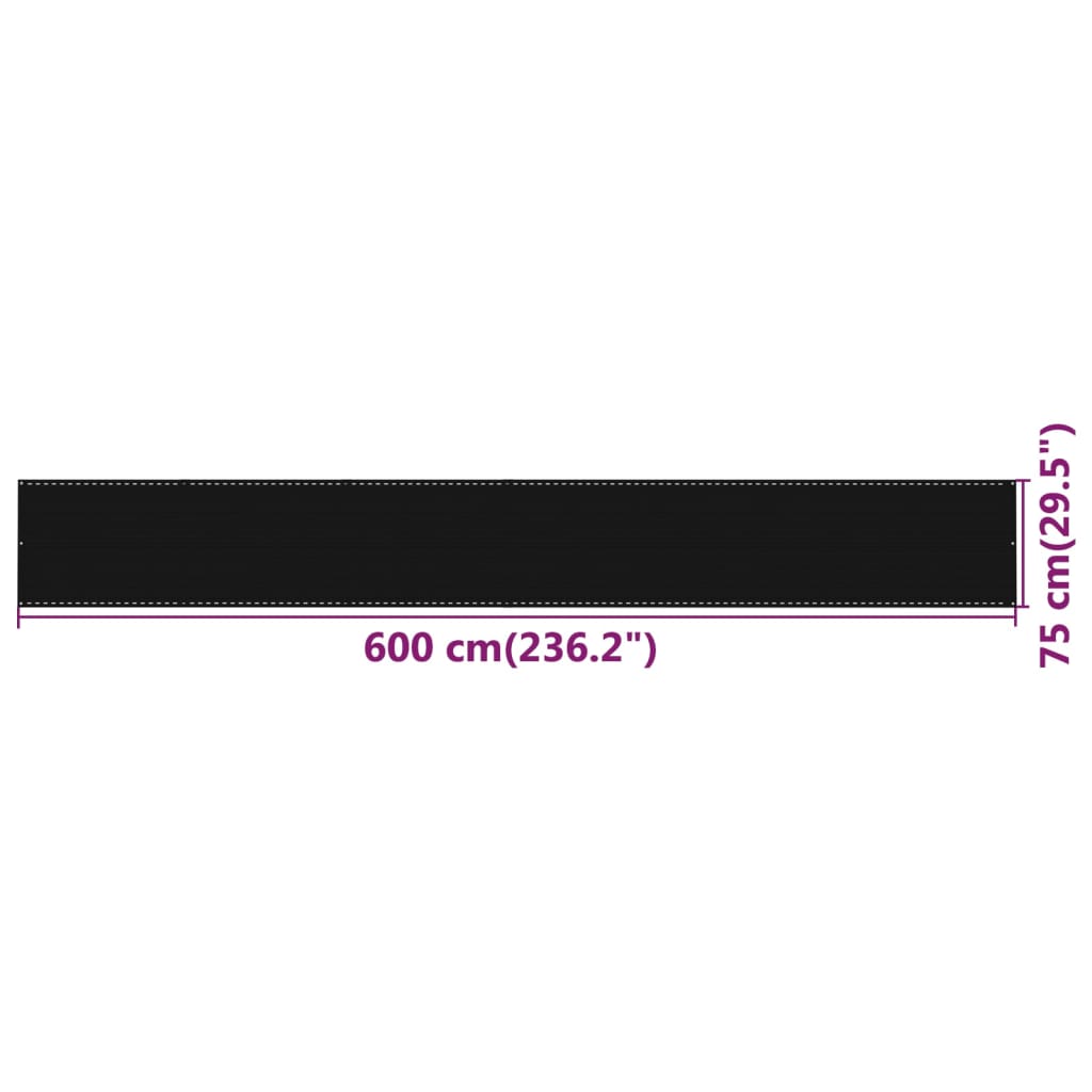 vidaXL Parawan balkonowy, czarny, 75x600 cm, HDPE