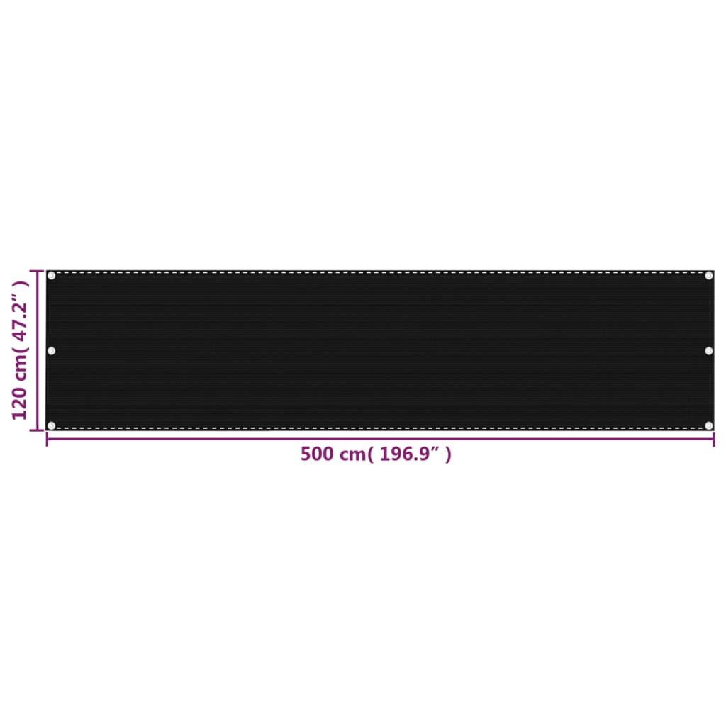 vidaXL Parawan balkonowy, czarny, 120x500 cm, HDPE