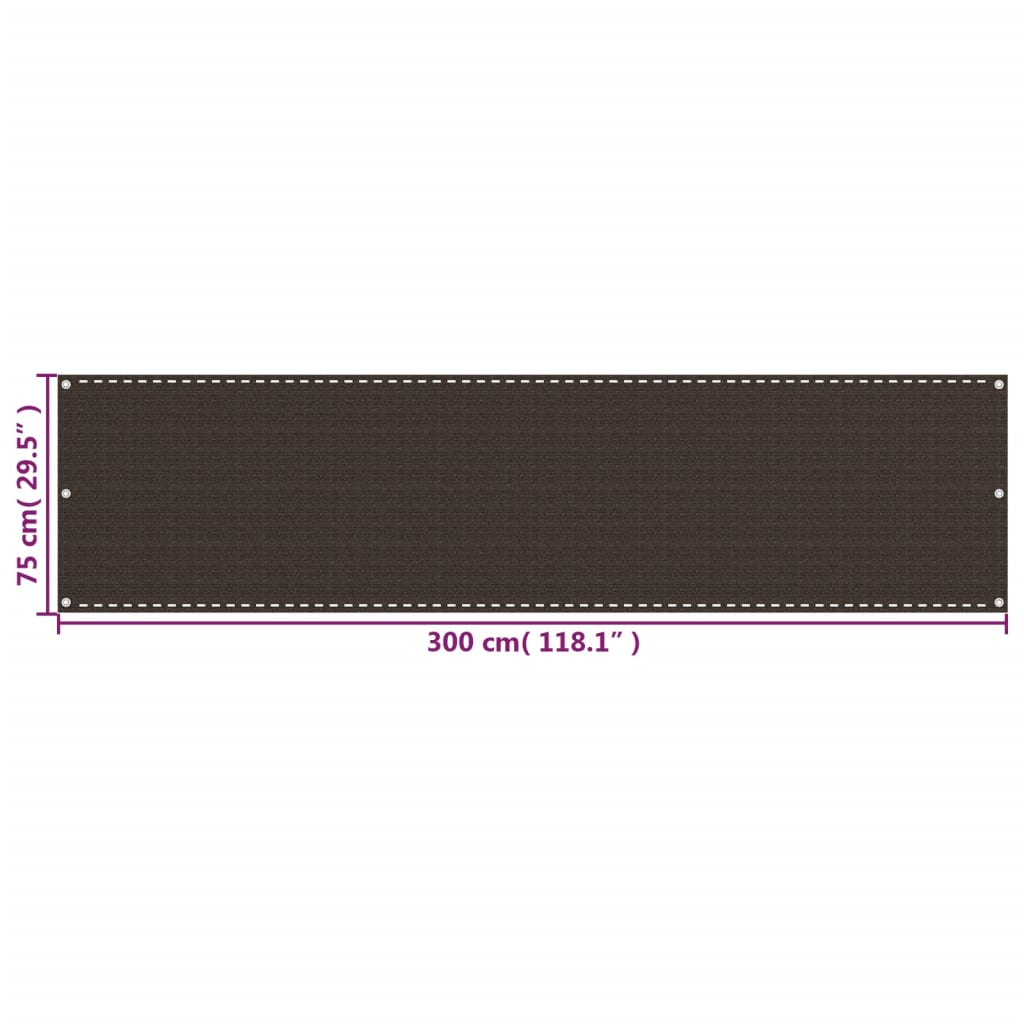 vidaXL Parawan balkonowy, brązowy, 75x300 cm, HDPE