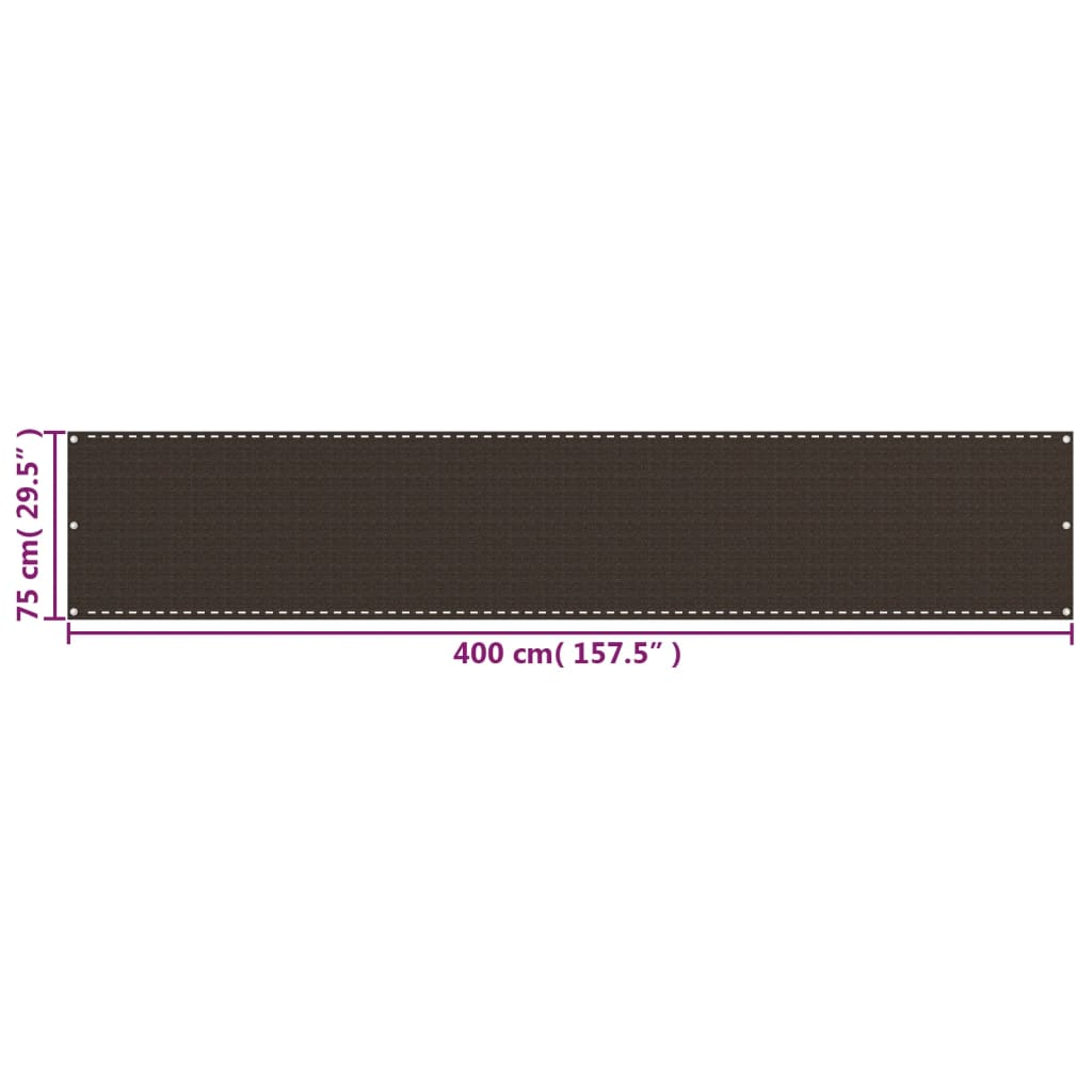 vidaXL Parawan balkonowy, brązowy, 75x400 cm, HDPE