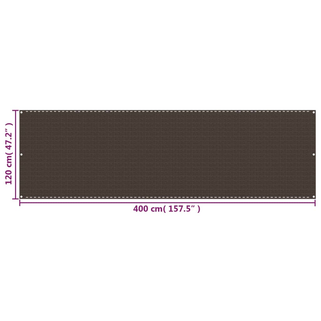 vidaXL Parawan balkonowy, brązowy, 120x400 cm, HDPE
