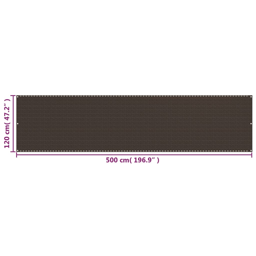 vidaXL Parawan balkonowy, brązowy, 120x500 cm, HDPE