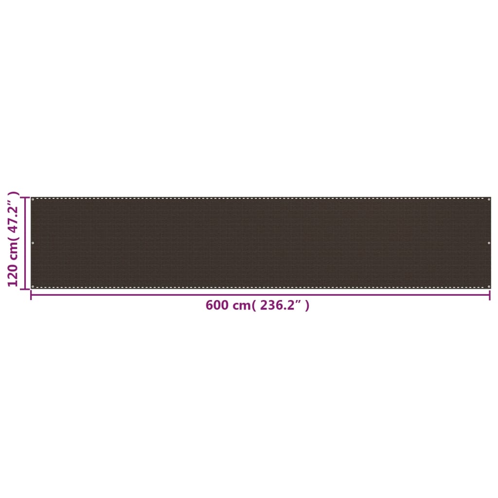 vidaXL Parawan balkonowy, brązowy, 120x600 cm, HDPE