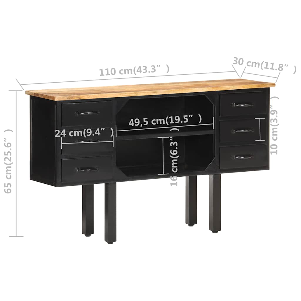 vidaXL Komoda, 110x30x65 cm, lite surowe drewno mango i stal