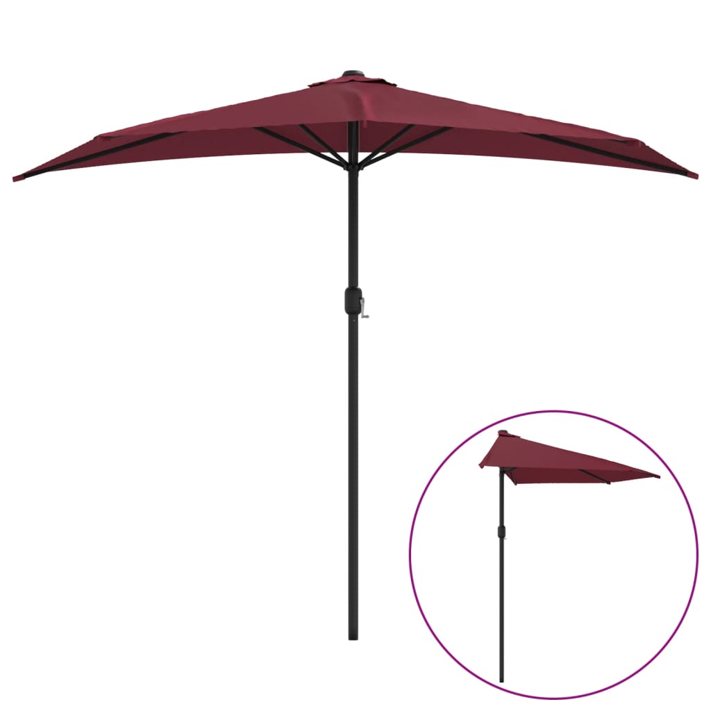 vidaXL Półparasol balkonowy, aluminium, bordo, 270x144x222 cm
