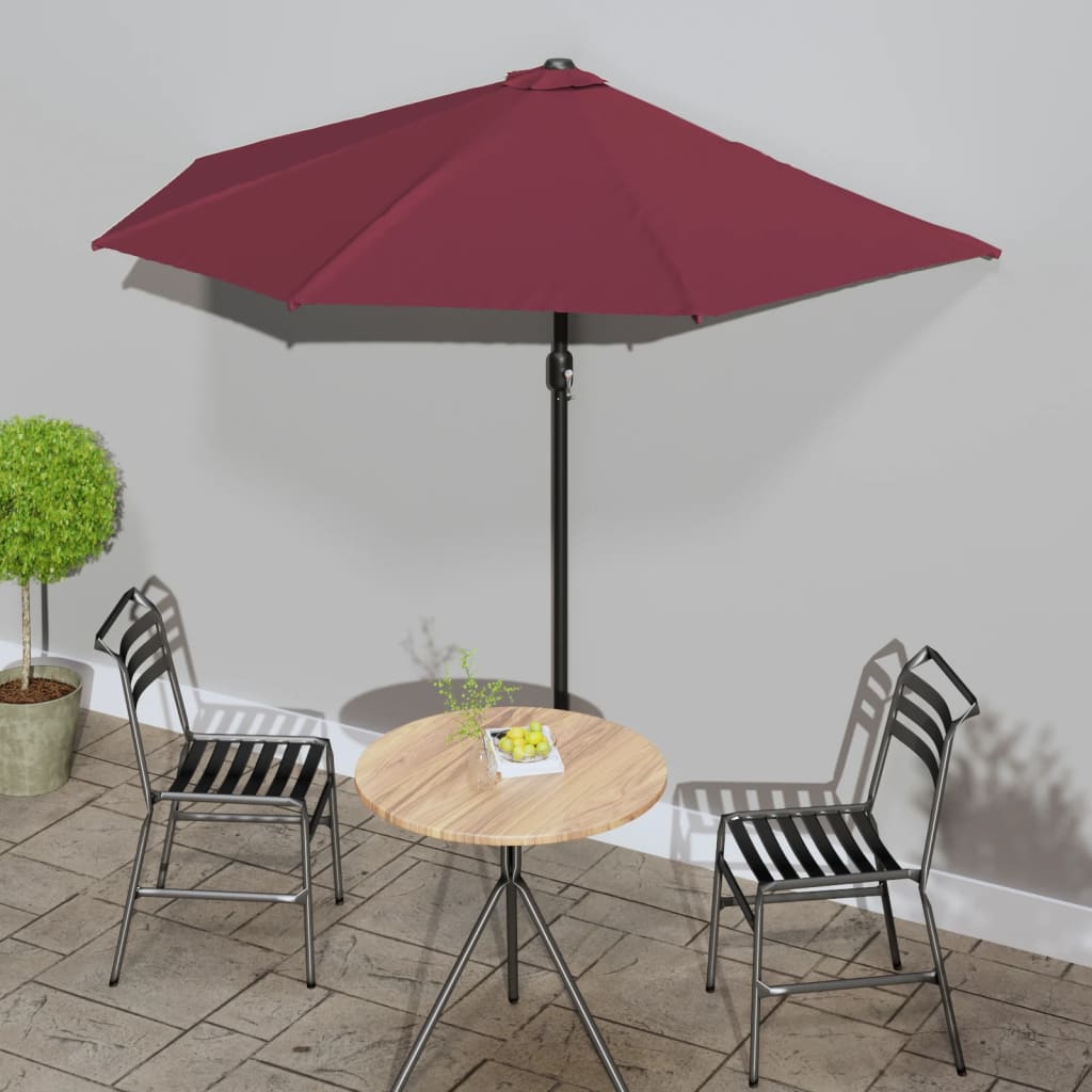 vidaXL Półparasol balkonowy, aluminium, bordo, 270x144x222 cm