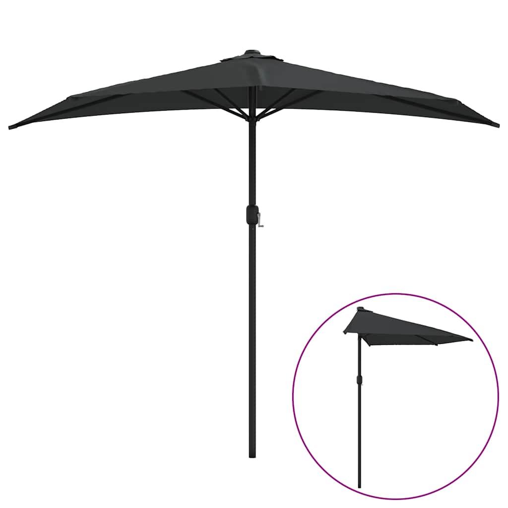 vidaXL Półparasol balkonowy, aluminiowy słupek, czarny, 270x144x222 cm